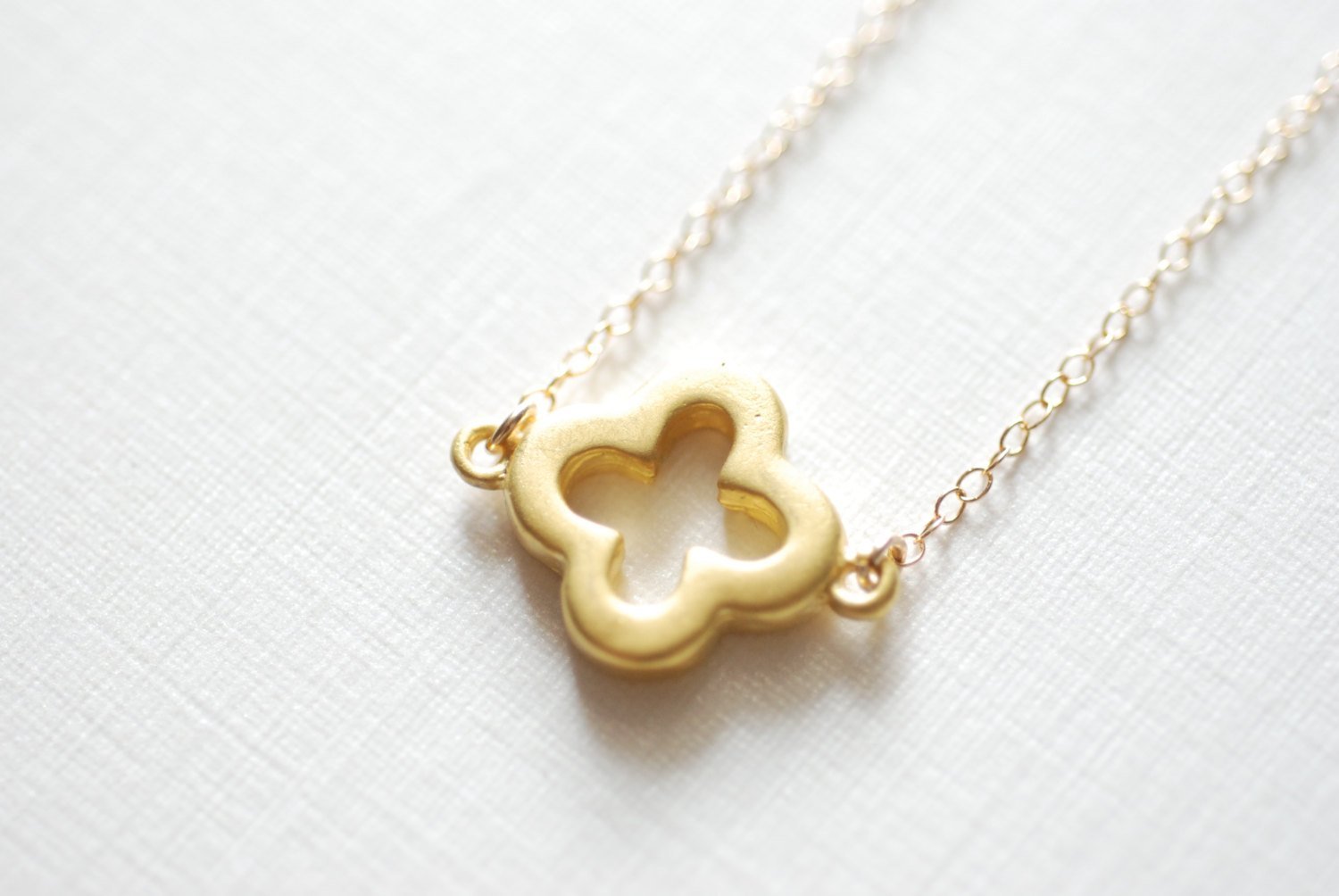 Gold Clover Necklace, Clover Charm, Gold Necklace, Gold Quatrefoil Necklace, Gold Layer Necklace, Flower Necklace, Dainty Necklace - HarperCrown