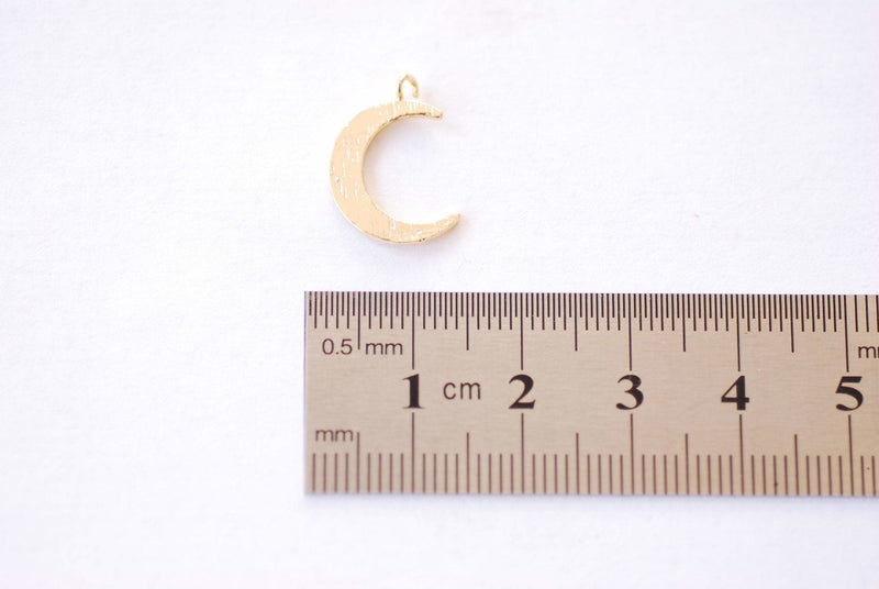 Gold Crescent Moon Horn Charm - 16k Gold Plated Brass Half Moon Textured Waning Eclipse Bohemian Boho Curve Shape Wholesale Charms B174 - HarperCrown