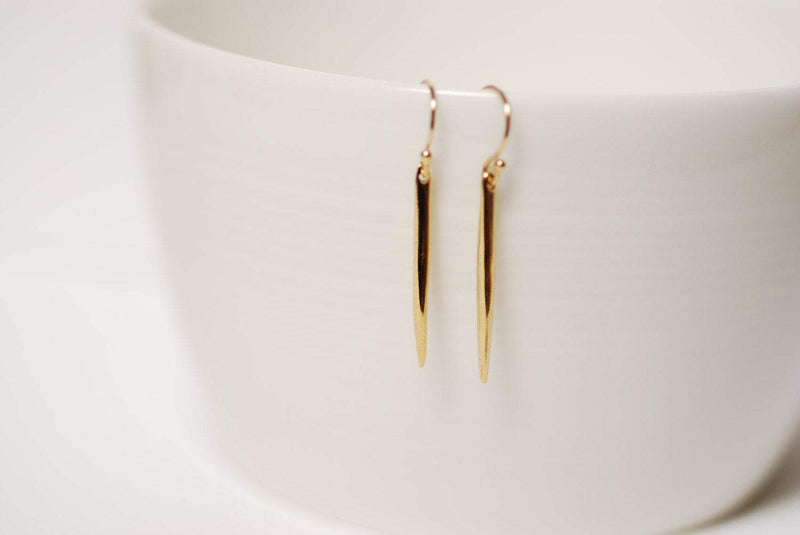 Gold Dagger Spear Earrings, 24k gold Dagger Earrings,Spear Earrings,stick earrings,gold bar earrings,needle earrings,gold spike earrings - HarperCrown