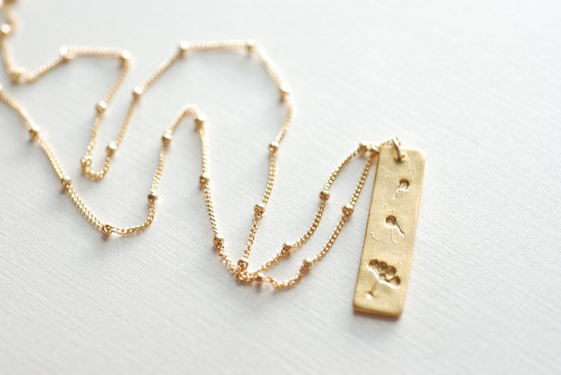 Gold Dandelion Necklace- Make a wish, Gold Bar Necklace, Minimalist Necklace - HarperCrown