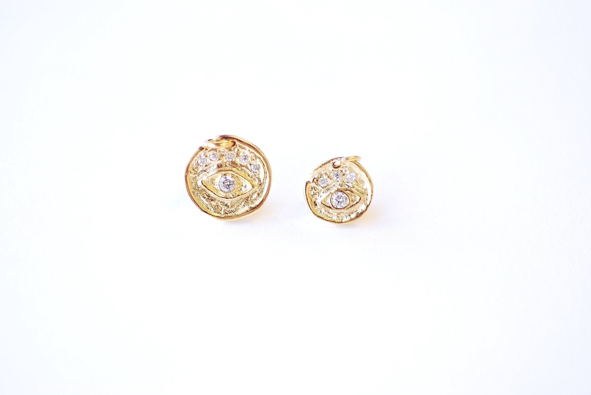 Gold Disc Eye Charm - Vermeil 18k Gold plated 925 Sterling Silver Evil Eye Charm, Cubic Zirconia Coin Charm, Religious Charm, Pave Charm - HarperCrown