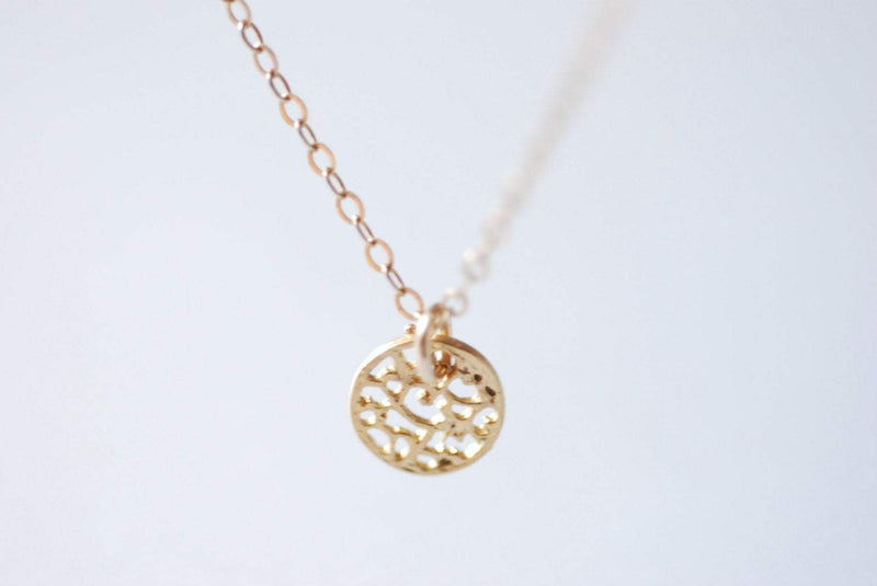 Gold Disc Necklace - Gold Filigree Disc Necklace, Gold Dot Necklace, Simple Gold Necklace, Gold Round Circle Necklace, Heirloomenvy - HarperCrown