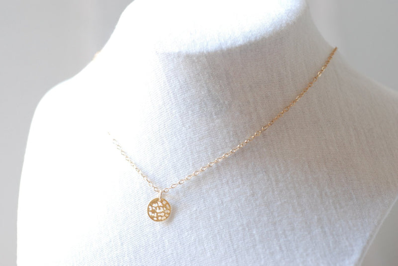 Gold Disc Necklace - Gold Filigree Disc Necklace, Gold Dot Necklace, Simple Gold Necklace, Gold Round Circle Necklace, Heirloomenvy - HarperCrown