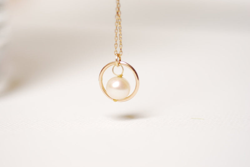 Gold Eternity Pearl Necklace,Karma Pearl Necklace,Ring around Pearl Necklace,Handmade Pearl Necklace,Dainty Pearl Necklace,Circle Pearl - HarperCrown