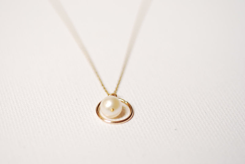 Gold Eternity Pearl Necklace,Karma Pearl Necklace,Ring around Pearl Necklace,Handmade Pearl Necklace,Dainty Pearl Necklace,Circle Pearl - HarperCrown