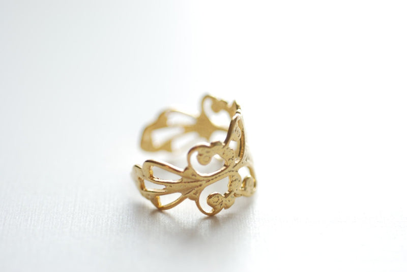 Gold Filigree Ring Adjustable,18k gold ring, art deco ring, filigree ring, gold adjustable ring, Stacking Ring, Midi RIng - HarperCrown