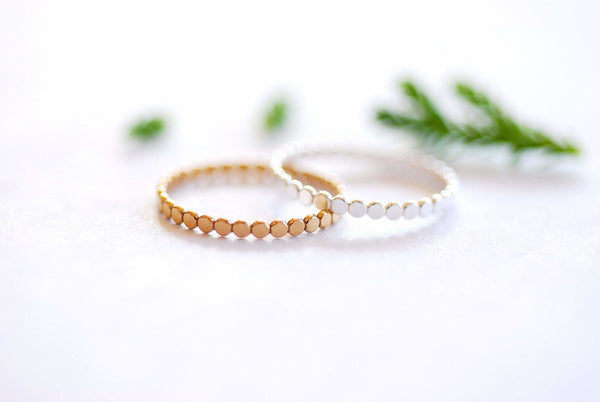 Gold Filled Beaded Ring, Gold Silver Stacking Ring, Hammered Bead Ring, Gold Dot Ring Midi Ring Gold Filled Flat Beaded Ring Minimalist [30] - HarperCrown