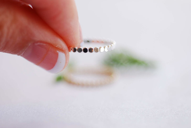 Gold Filled Beaded Ring, Gold Silver Stacking Ring, Hammered Bead Ring, Gold Dot Ring Midi Ring Gold Filled Flat Beaded Ring Minimalist [30] - HarperCrown