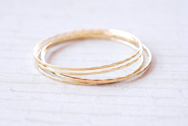 Gold Filled Hammered Bangle Bracelet Thin Simple Everyday Bracelet Jewelry Gold Minimalist Bangle Bracelet 14k Gold Filled Cuff GIFT - HarperCrown