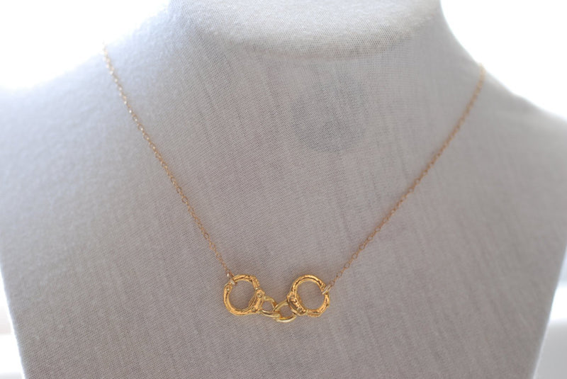 Gold Handcuff Necklace - 18k gold Handcuffs, Handcuff Necklace, Handcuff Pendant, Partners in Crime, Delicate Jewelry by Heirloomenvy - HarperCrown