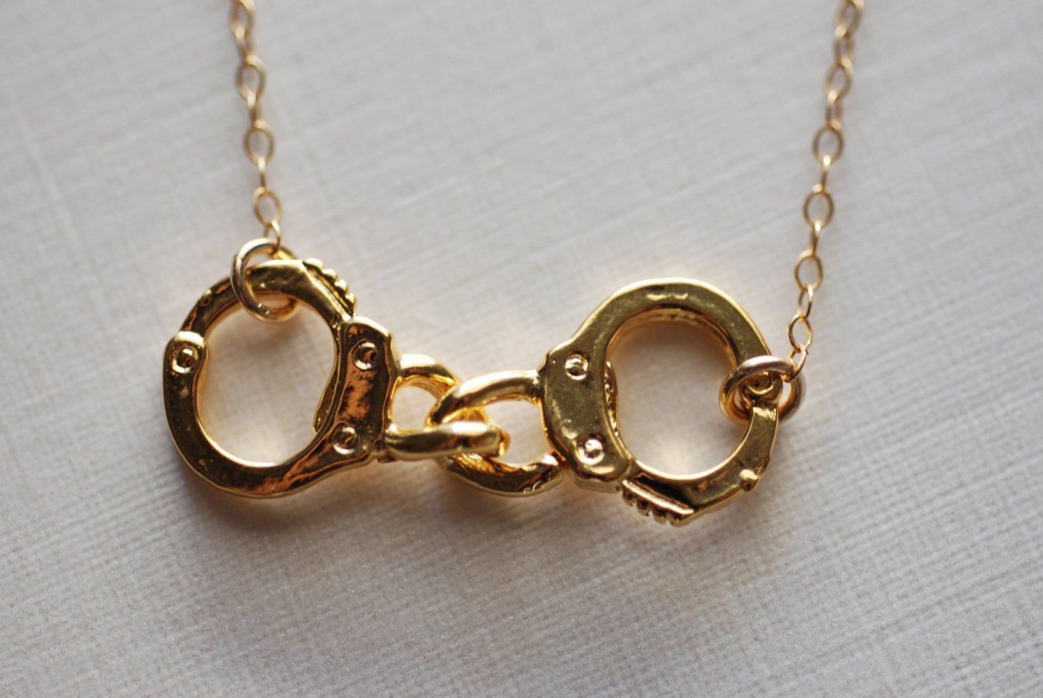 Gold Handcuff Necklace - 18k gold Handcuffs, Handcuff Necklace, Handcuff Pendant, Partners in Crime, Delicate Jewelry by Heirloomenvy - HarperCrown