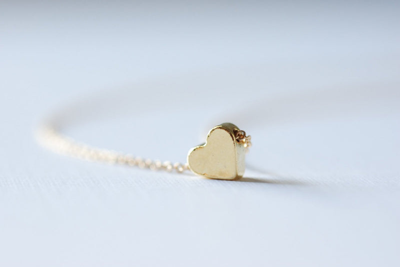 Gold Heart Necklace or bracelet, Tiny Heart Pendant on a Gold Filled Chain, Sweet Heart Necklace and bracelet- 24k gold heart bracelet - HarperCrown