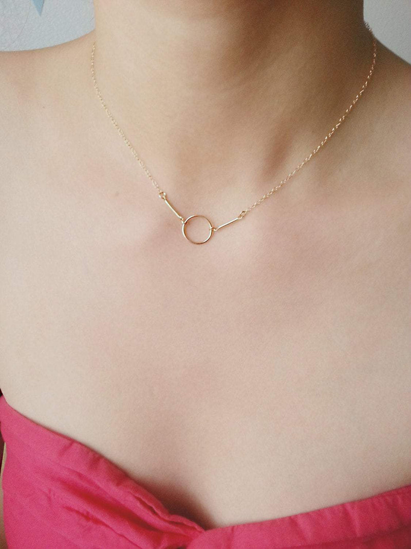 Gold Karma Necklace, Karma Necklace, Dainty Circle necklace, 14k Gold Fill or Sterling Silver, Delicate Chain Circle Necklace - HarperCrown