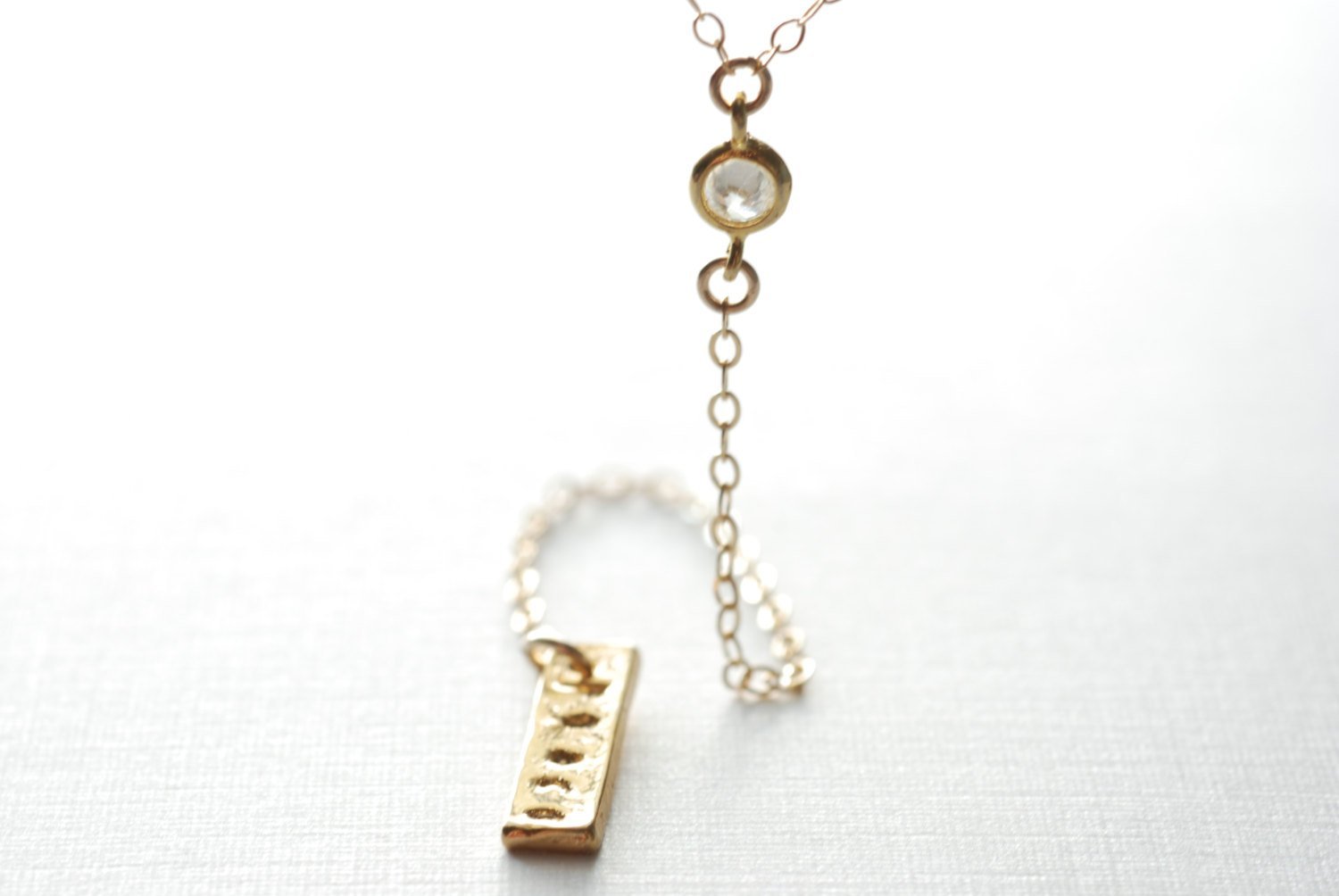 Gold Lariat Necklace, Y Gold filled Necklace, Cz Diamond Necklace, Bar Lariat Necklace - HarperCrown