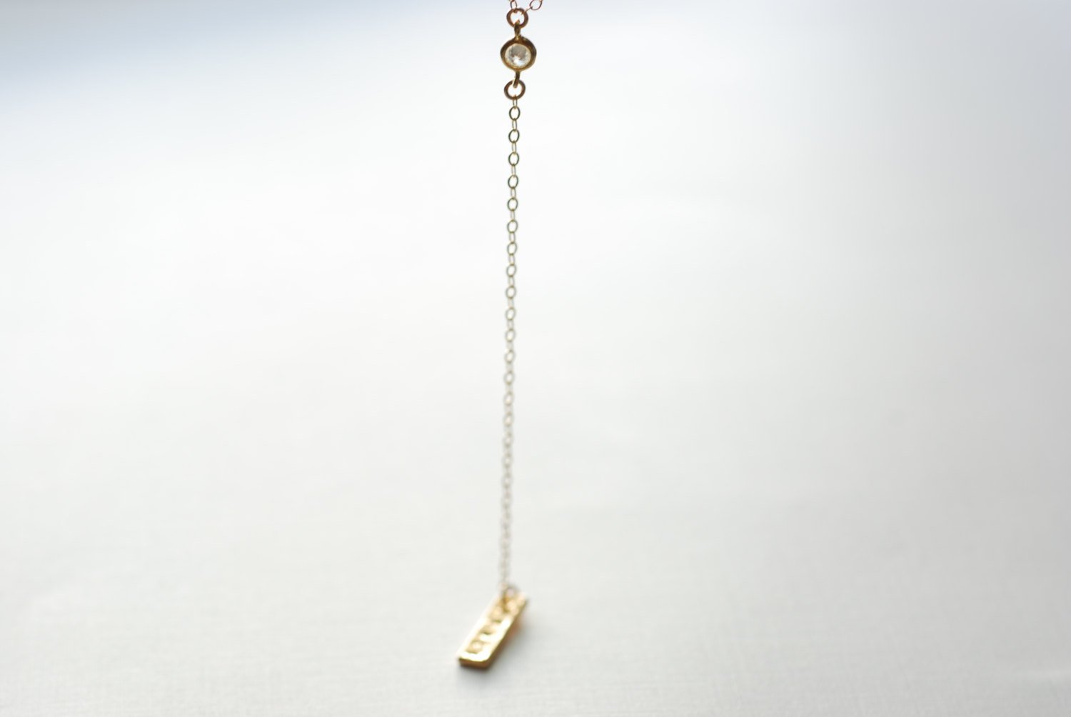Gold Lariat Necklace, Y Gold filled Necklace, Cz Diamond Necklace, Bar Lariat Necklace - HarperCrown