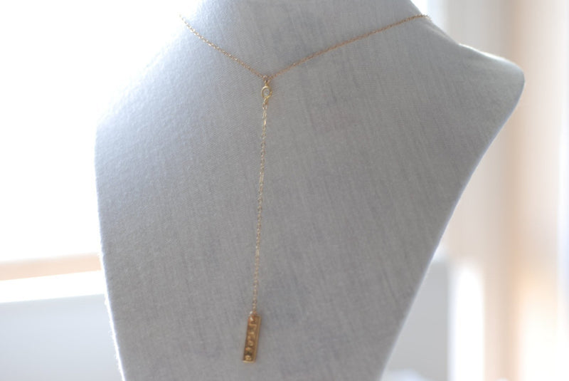 Gold Lariat Necklace, Y Gold filled Necklace, Cz Diamond Necklace, Bar Lariat Necklace - HarperCrown