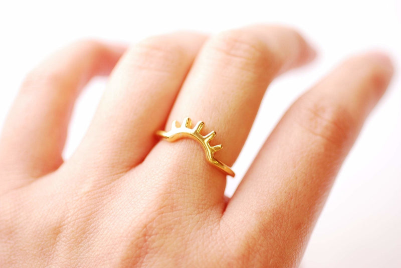 Gold Marquise Ring Crown Ring Stacking Rings Curved Ring Arc Ring Chevron Ring Sunset Ring Wave Ring V Shape Ring Sterling Silver - HarperCrown