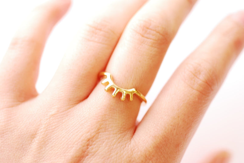 Gold Marquise Ring Crown Ring Stacking Rings Curved Ring Arc Ring Chevron Ring Sunset Ring Wave Ring V Shape Ring Sterling Silver - HarperCrown