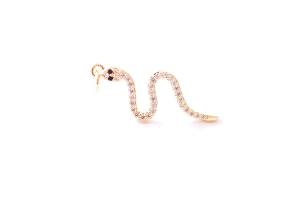 Gold Micro Pave Snake Charm Pendant - 16k Gold Plated over Brass Cubic Zirconia Snake Charm, Gold Serpent Snake, Coiled Snake B228 - HarperCrown