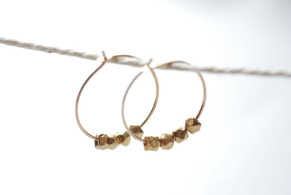 Gold Nugget Hoop Earrings, 14k gold filled hoop earrings, Minimalist earrings - HarperCrown