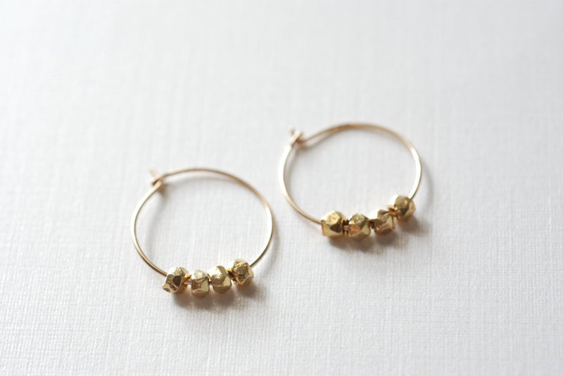 Gold Nugget Hoop Earrings, 14k gold filled hoop earrings, Minimalist earrings - HarperCrown