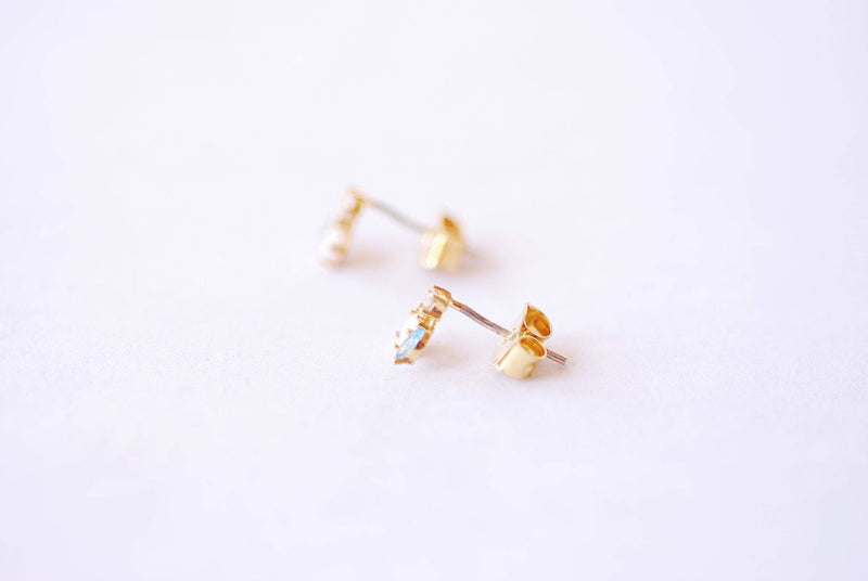 Gold Opal Earring Studs - 18k Gold Dipped 925 Sterling Silver Ear Post Opal Cubic Zirconia Stud Earrings, Turquoise CZ Earrings - HarperCrown