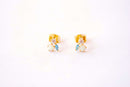 Gold Opal Earring Studs - 18k Gold Dipped 925 Sterling Silver Ear Post Opal Cubic Zirconia Stud Earrings, Turquoise CZ Earrings - HarperCrown