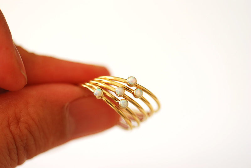 Gold Opal Stacking Finger Ring 14k Gold Filled Opal 2mm Gemstone October Birthstone Ring Stacking Ring Midi Ring Thin Ring Band [29] - HarperCrown