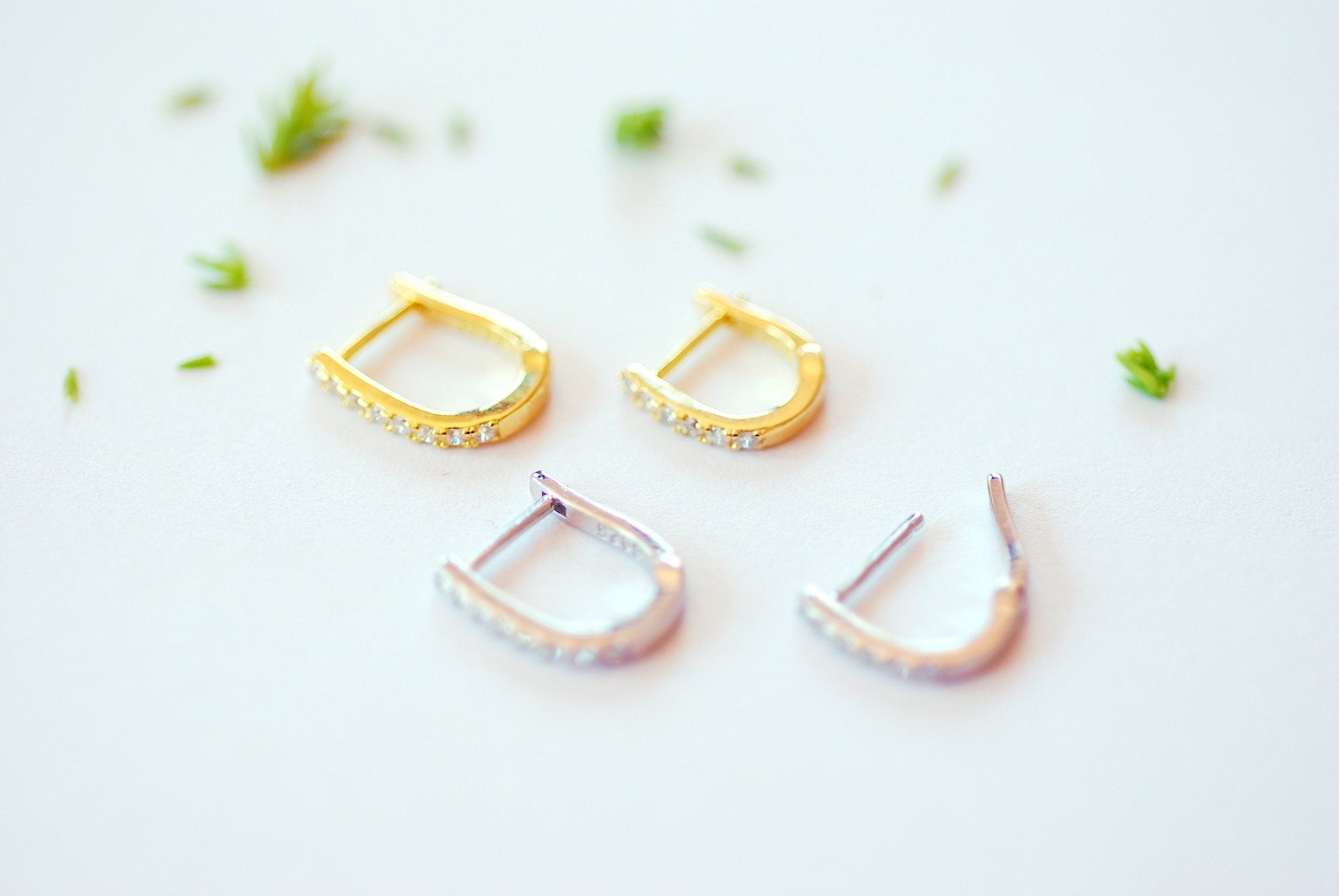 Gold or Sterling Silver OVAL Pave Huggie Dangle Hoop Earrings Conch Hoop Cartilage Hoop Helix Hoop Tragus Hoop Dainty Hoop Earrings CZ - HarperCrown