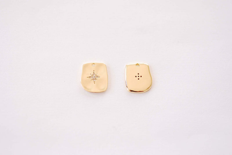 Gold Rectangle Starburst Charm - 16k gold plated over Brass Micro Pave Starburst Charm HarperCrown Wholesale Charms B122 - HarperCrown