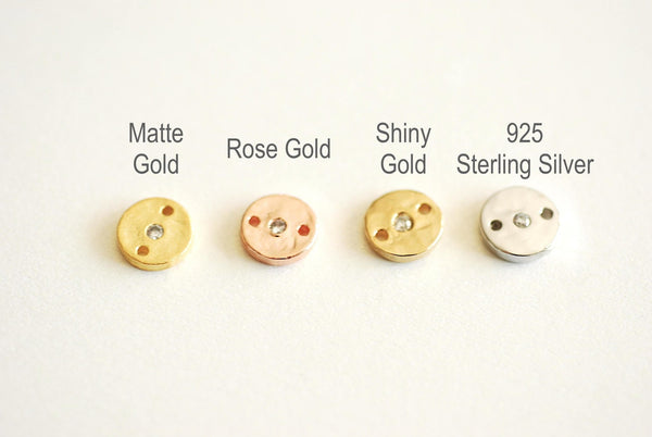 Gold Round Circle Connector- CZ Circle Connector, Gold Round circle link with CZ stone, Bezel Connector Charm, Round Cubic Zirconia Charm - HarperCrown
