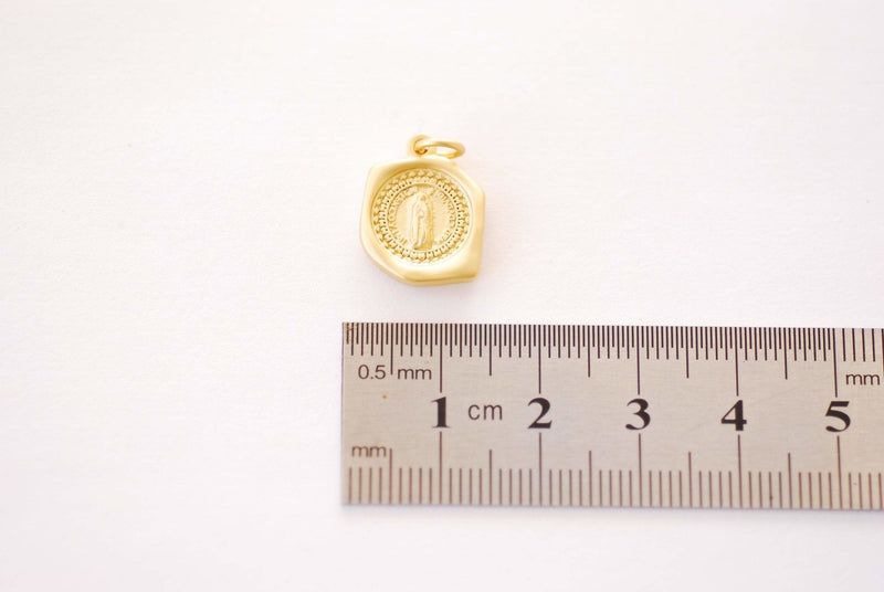 Gold Saint Peregrine Hexagon Charm - 16k gold plated over Brass St. Hexagon Medallion Pendant CZ Stones Wholesale Brass Charms B129 - HarperCrown