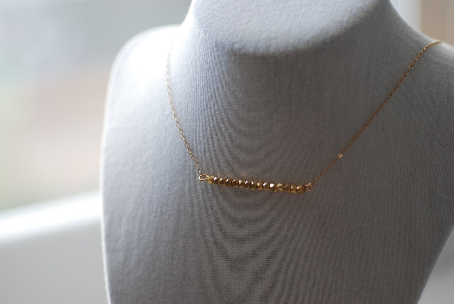 Gold Sideways Nuggets Necklace, Horizontal Gold Nugget Necklace,Dainty Nuggets,Gold Chunk Necklace,Minimalist Nuggets,Small golden nuggets - HarperCrown
