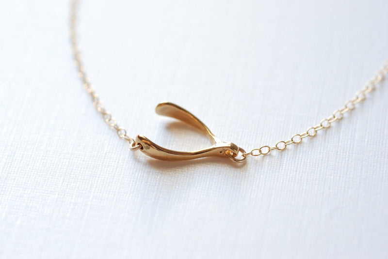 Gold Sideways Wishbone Necklace - Lucky wishbone necklace, Gold Wishbone Necklace, Simple Dainty Jewelry by HeirloomEnvy - HarperCrown