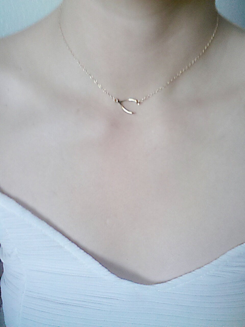 Gold Sideways Wishbone Necklace - Lucky wishbone necklace, Gold Wishbone Necklace, Simple Dainty Jewelry by HeirloomEnvy - HarperCrown
