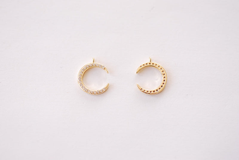 Gold Small Cubic Zirconia Moon Charm - 16k gold plated Brass Micro Pave Half Moon Waning Moon Eclipse Wholesale Charms B230 - HarperCrown