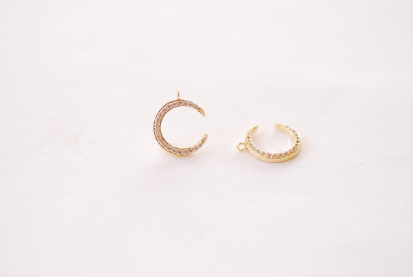 Gold Small Cubic Zirconia Moon Charm - 16k gold plated Brass Micro Pave Half Moon Waning Moon Eclipse Wholesale Charms B230 - HarperCrown