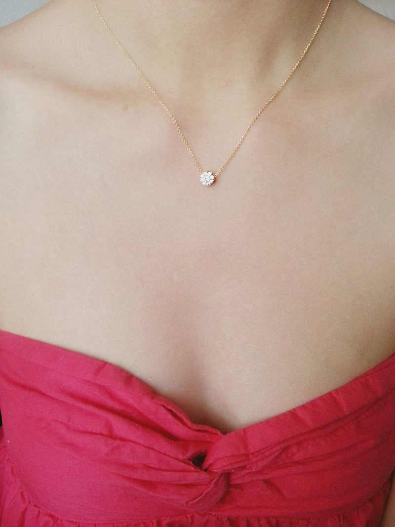 Gold Solitaire Necklace - Cubic Zirconia Necklace - CZ Diamond Necklace - Small Circle Pendant -Tiny Flower Necklace - Dainty Delicate - HarperCrown