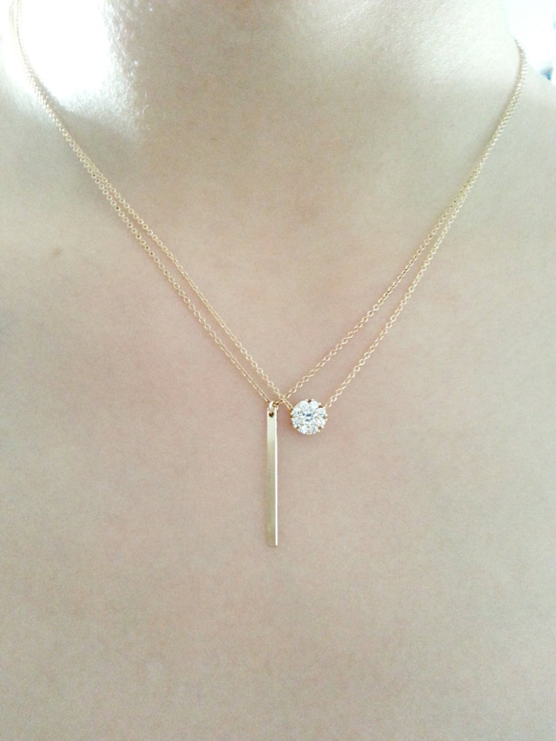 Gold Solitaire Necklace - Cubic Zirconia Necklace - CZ Diamond Necklace - Small Circle Pendant -Tiny Flower Necklace - Dainty Delicate - HarperCrown