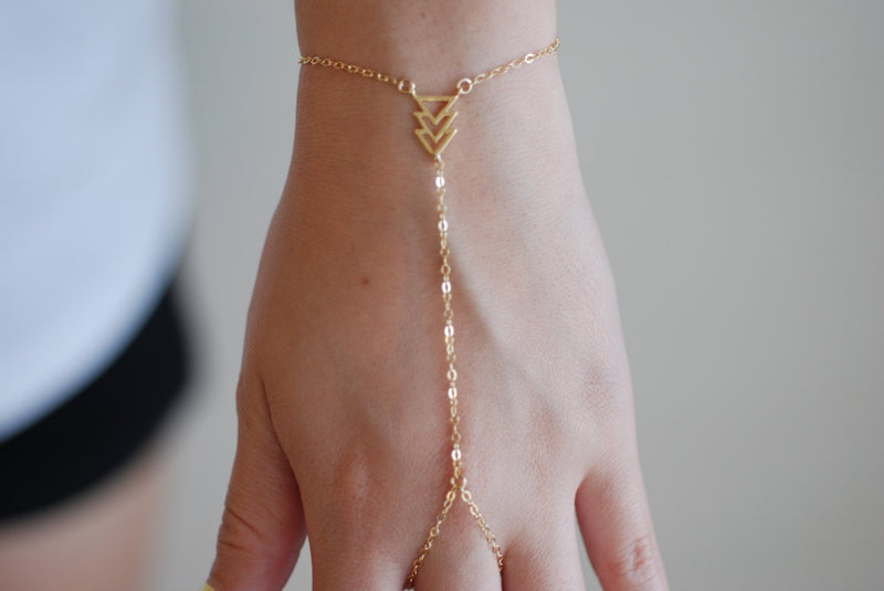 Gold Bracelet with Attached Ring for Women