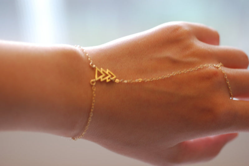 Gold Triangle Hand Chain Bracelet,Chevron Hand Chain Bracelet,gold finger bracelet,Gold Hand Chain,Tri Delta,Harem Bracelet - HarperCrown