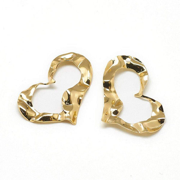 Gold Wavy Wrinkled Open Heart Charm - 16k gold plated over Brass Chunky Crinkled Heart Connector HarperCrown Wholesale Brass Charms B114 - HarperCrown