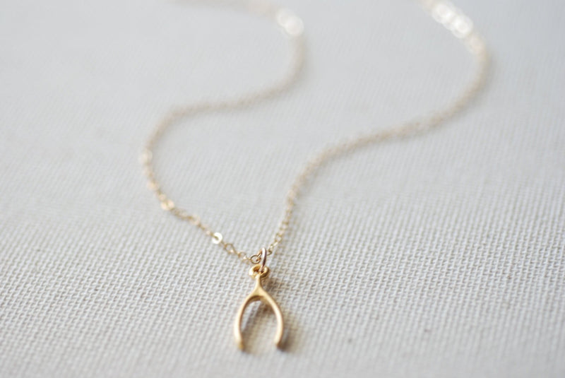 Gold Wishbone Necklace - 24k gold wishbone, Dainty wishbone, Wishbone Pendant,Simple Wishbone Necklace,Lucky Wishbone Necklace,Gold Wishbone - HarperCrown