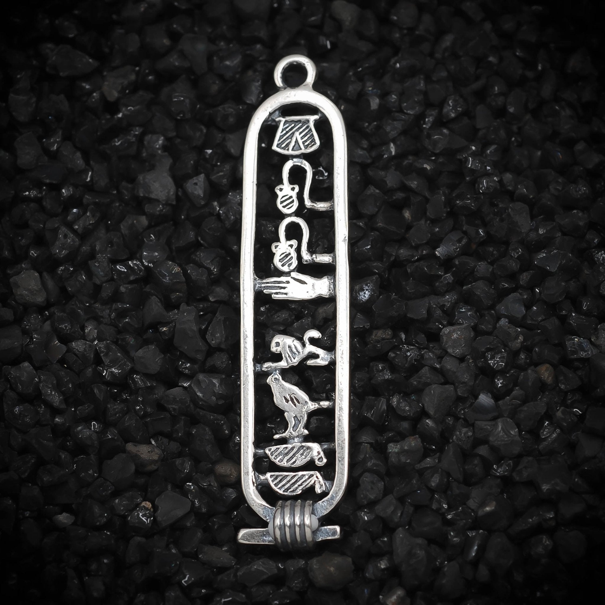 "Good Luck" Cartouche Hieroglyph Ancient Egyptian Charm | 925 Sterling Silver, Oxidized or 18K Gold Plated | Jewelry Making Pendant - HarperCrown