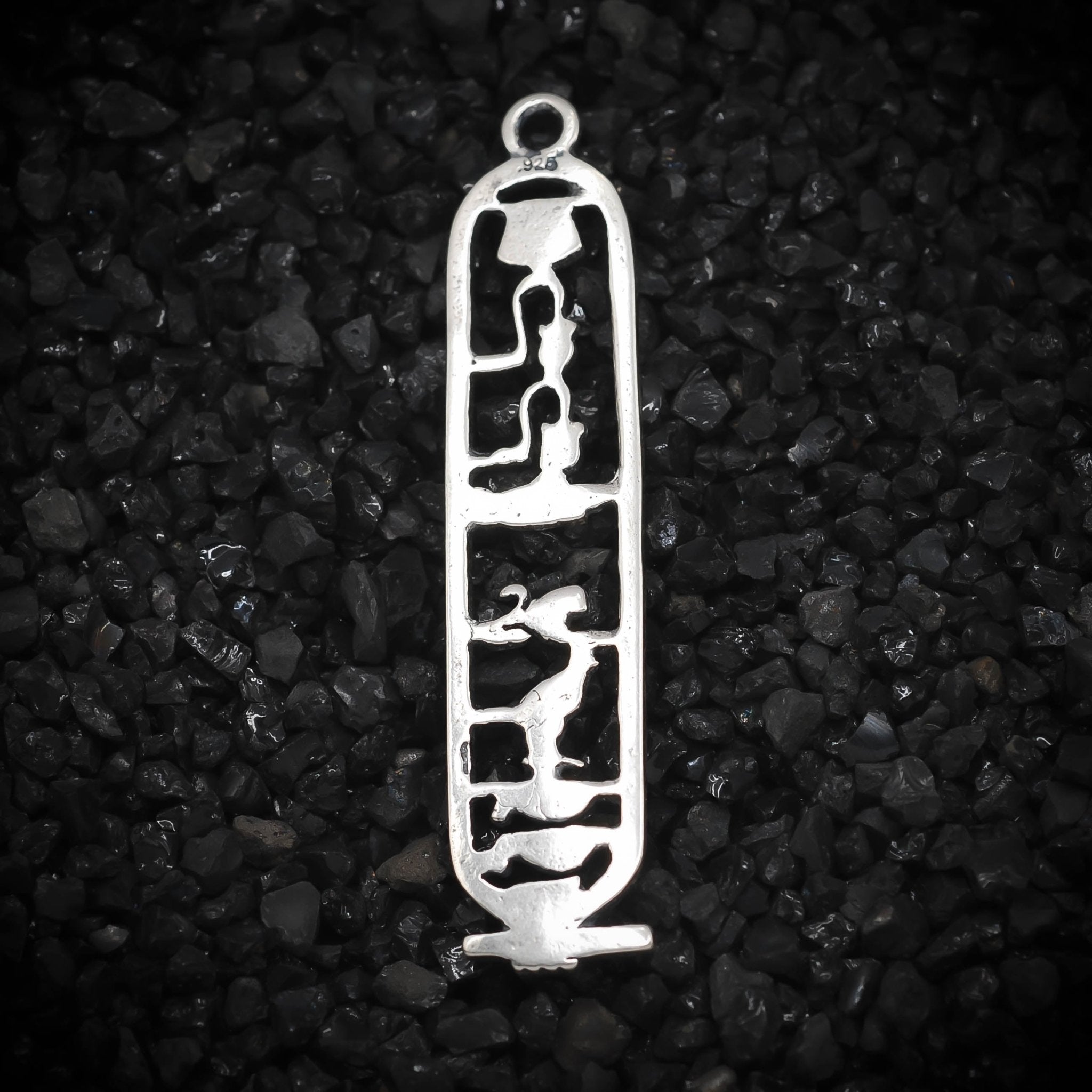 "Good Luck" Cartouche Hieroglyph Ancient Egyptian Charm | 925 Sterling Silver, Oxidized or 18K Gold Plated | Jewelry Making Pendant - HarperCrown