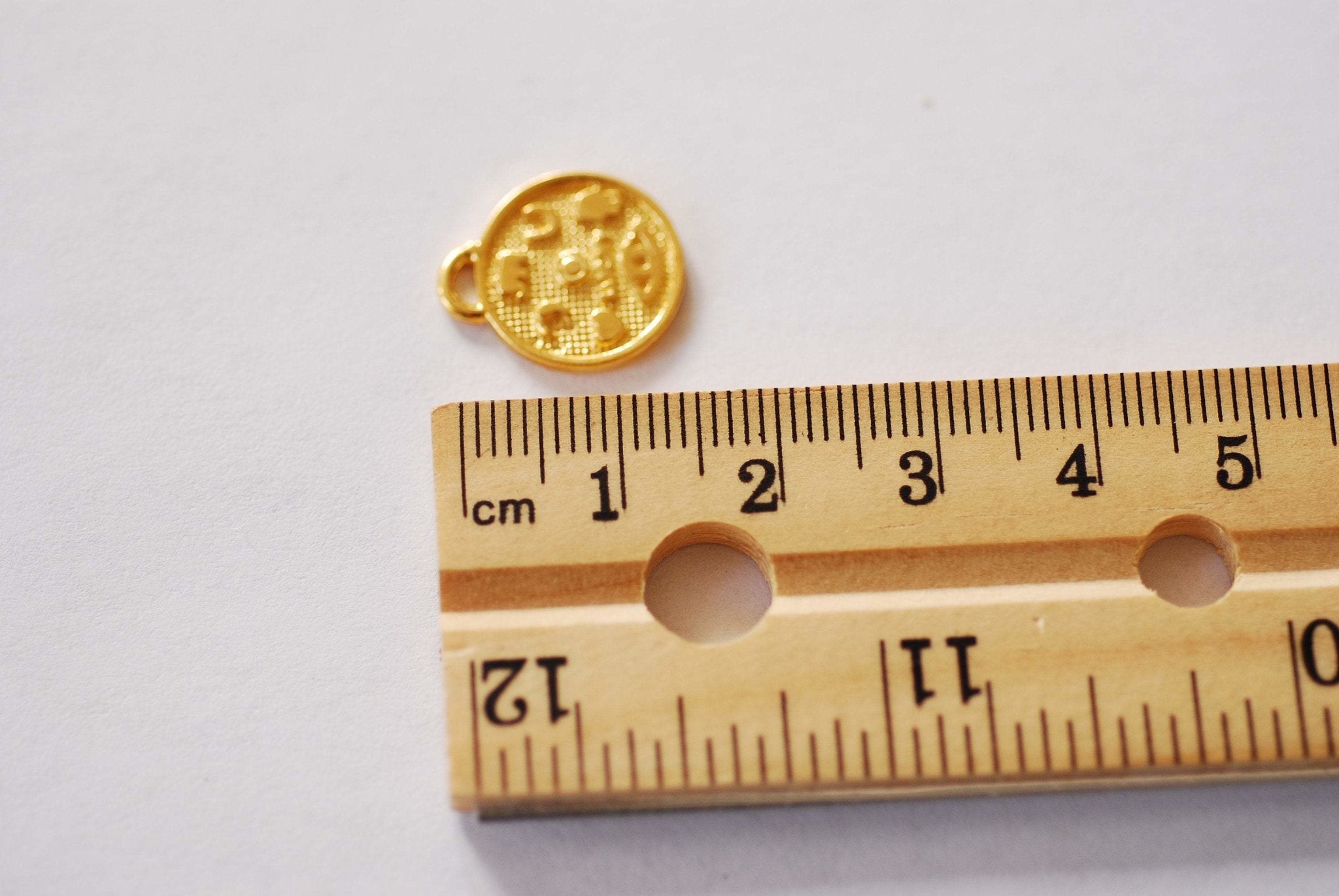Good Luck Charm Vermeil Gold or Sterling Silver Round Hamsa Hand Evil Eye Elephant Horseshoe Heart Crescent Moon Protection Charm Coin[J326] - HarperCrown
