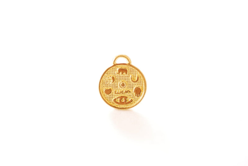 Good Luck Charm Vermeil Gold or Sterling Silver Round Hamsa Hand Evil Eye Elephant Horseshoe Heart Crescent Moon Protection Charm Coin[J326] - HarperCrown