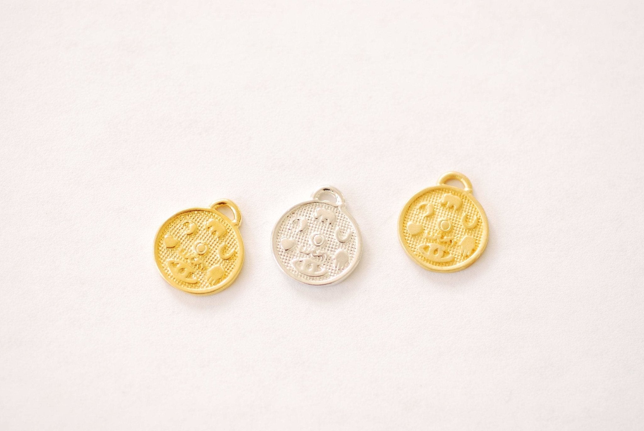Good Luck Charm Vermeil Gold or Sterling Silver Round Hamsa Hand Evil Eye Elephant Horseshoe Heart Crescent Moon Protection Charm Coin[J326] - HarperCrown