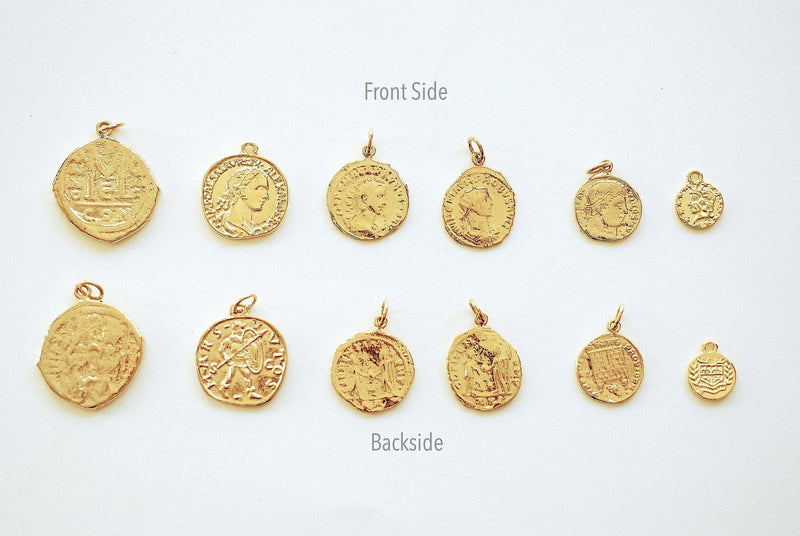 Greek Coin Charm Pendant- Vermeil Gold 22k Gold plated over 925 Sterling Silver, Greek Coins, Spanish Coins, Ancient Roman Coin, Medallion - HarperCrown