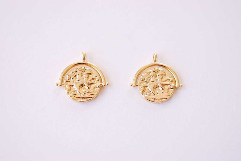 Greek Coin Horse Medallion Pendant - 16k gold plated over Brass Greek Coin Horse Medallion Charm Pendant HarperCrown Etsy B108 - HarperCrown